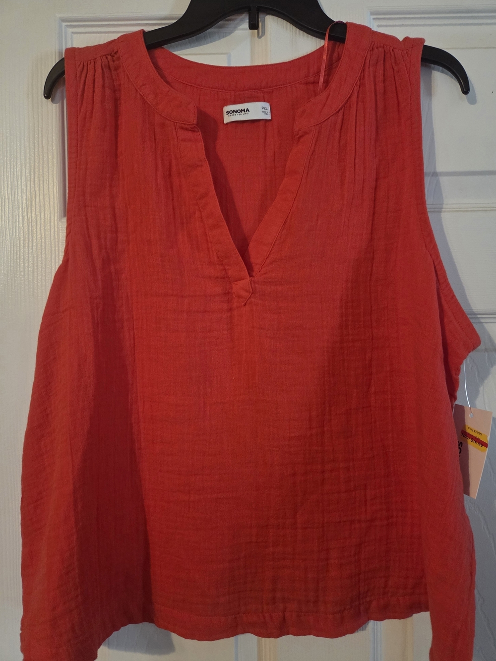 Sonoma Coral-Red Sleeveless Split-Neck Tank Size PXL